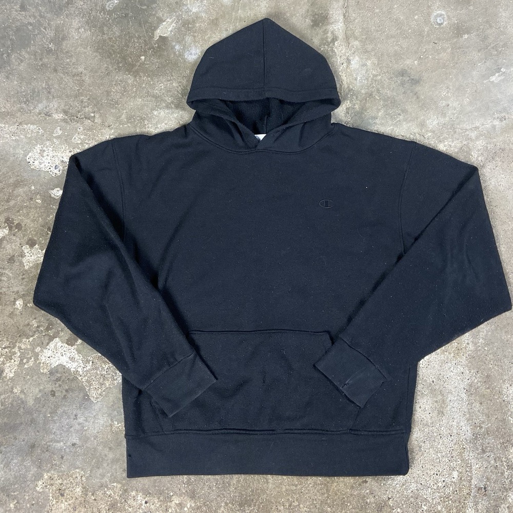 Vintage Champion Hoodie Size XL Black Fleece Pullover Long Sleeve Sweatshirt